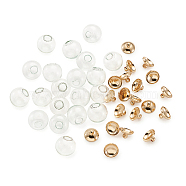 DIY Pendant Making, Round Mechanized Blown Glass Globe Beads, with Rack Plating Brass Bails, Golden, 14mm(DIY-TA0002-28-14mm-G)