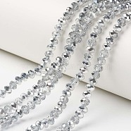 Electroplate Transparent Glass Beads Strands, Half Silver Plated, Faceted, Rondelle, Clear, 8x6mm, Hole: 1mm, about 63~65pcs/strand, 39~40cm(EGLA-A034-T8mm-M16)