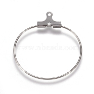 304 Stainless Steel Wire Pendants, Hoop Earring Findings, Ring, Stainless Steel Color, 21 Gauge, 29.5x27x0.7mm, Hole: 1mm(STAS-M274-020B)