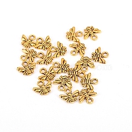 Alloy Charms, Bees, Antique Golden, 9.5x11x2mm, Hole: 1.6mm(PALLOY-TAC0012-12AG)