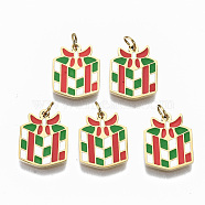 316 Surgical Stainless Steel Enamel Charms, with Jump Rings, Colorful Christmas Gift Box, Real 14K Gold Plated, 12x9.5x1mm, Jump Ring: 3.5x0.5mm, 2.5mm inner diameter(STAS-S116-004G)