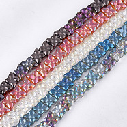 Electroplate Glass Beads Strands, Flower, Mixed Color, 9x9x5mm, Hole: 0.9mm, about 80pcs/strand, 25.1 inch(EGLA-T017-04)