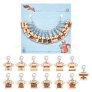 13Pcs 13 Style T-shirt Direction Guide Wood Pendant Locking Stitch Markers, Zinc Alloy Crochet Lobster Clasp Charms, Moccasin, 2.6cm, 1pc/style(HJEW-AB00648)