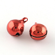 Vacuum Plating Brass Bell Charms Pendants, Red, 13x10mm, Hole: 1.5mm(KKB-R002-10mm-04)