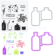 1Pc Clear Silicone Stamps, with 1Pc Carbon Steel Cutting Dies Stencils, for DIY Scrapbooking, Photo Album Decorative, Cards Making, Bottle, Stamps: 139x139x3mm, Stencils: 52.5x57.5x0.8mm(DIY-CP0009-57)