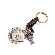Punk Style Woven Cow Leather Alloy Pendant Keychain, for Car Key Pendant, Playing Card Pattern, 11cm(KEYC-PW0006-02Q)