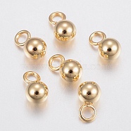304 Stainless Steel Sphere Charms, Round Ball, Golden, 7x4mm, Hole: 2mm(X-STAS-H436-67-4mm)
