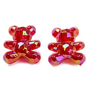UV Plating Acrylic Faceted Beads, AB Color Plated, Iridescent Bear, Red, 18.5x17x12mm, Hole: 2.2mm(MACR-D024-05A)