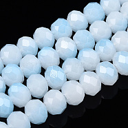 Two-Tone Imitation Jade Glass Beads Strands, Faceted, Rondelle, Light Sky Blue, 8x7mm, Hole: 1.5mm, about 65~66pcs/strand, 16.06 inch~16.34 inch(40.8~41.5cm)(GLAA-T033-01C-06)