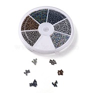 12/0 Grade A Electroplated Glass Seed Beads, Iris Round, Mixed Color, 2x1.5mm, Hole: 0.3mm, 6colors, about 360~400pcs/color, about 2160~2400pcs/box(SEED-JP0007-11)