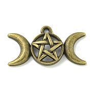 Tibetan Style Alloy Pendants, Lead Free & Cadmium Free, Flat Round with Star & Moo, Antique Bronze, 15.5x29.5x4.5mm, Hole: 1.6mm(TIBE-I026-5978AB)