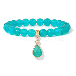 Natural Amazonite Beaded Stretch Bracelets, with Teardrop Charm, 7-1/2 inch(19cm)(PW-WGB60EB-06)