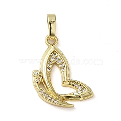 Brass Micro Pave Cubic Zirconia Pendants, Real 18K Gold Plated, Butterfly, Butterfly, 21x13x2.5mm, Hole: 5mm(KK-U005-03A-G)