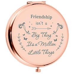1Pc Stainless Steel Customization Mirror, Flat Round, with 1Pc Rectangle Velvet Pouch, Arrows Pattern, Rose Gold, Mirror: 7x6.5cm(DIY-CN0002-16G)