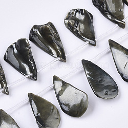 Spray Painted Natural Freshwater Shell Beads Strands, Top Drilled Beads, Teardrop, Dark Olive Green, 24~40x10~20x7~12mm, Hole: 0.8mm, about 15pcs/Strand, 12.99 inch~13.77 inch(33~35cm)(SHEL-S276-69A)