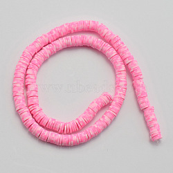 Handmade Polymer Clay Beads Strand. DIY Accessories for Bracklet & Necklace Making, Flat Round, Hot Pink, 6x1mm, Hole: 1.5mm, about 330pcs/strand, 15.35''(39cm)(CLAY-TAC0002-01B-04)