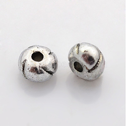 Tibetan Style Alloy Beads, Cadmium Free & Nickel Free & Lead Free, Round, Antique Silver, 5.5x5.5x3.5mm, Hole: 1.5mm(LF10945Y-NF)