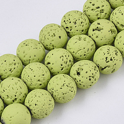 Spray Painted Natural Lava Rock Beads Strands, Round, Lime Green, 8~9mm, Hole: 0.7mm, about 47~48pcs/Strand, 15.75 inch(40cm)(X-G-N0324-C-08)