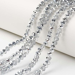 Electroplate Transparent Glass Beads Strands, Half Silver Plated, Faceted, Rondelle, Clear, 8x6mm, Hole: 1mm, about 72pcs/strand, 16.14 inch(41cm)(EGLA-A034-T8mm-M16)