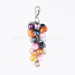 Natural Cultured Freshwater Pearl Pendants, with Electroplate Glass Beads, Colorful, 58~60mm(HJEW-JM00365)