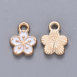 Alloy Enamel Charms, Flower, Light Gold, White, 12x9x2mm, Hole: 1.8mm(ENAM-S121-054B)