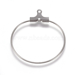 304 Stainless Steel Wire Pendants, Hoop Earring Findings, Ring, Stainless Steel Color, 21 Gauge, 29.5x27x0.7mm, Hole: 1mm(STAS-M274-020B)
