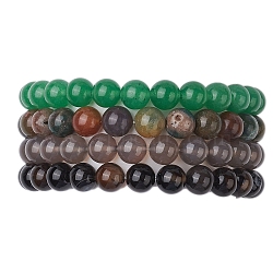 4Pcs Constellation 8mm Round Natural Gray Agate & Green Aventurine & Indian Agate & Black Onyx(Dyed & Heated) Beaded Stretch Bracelets for Women, Aries, Inner Diameter: 2-1/4 inch(5.8cm)(BJEW-JB10632)