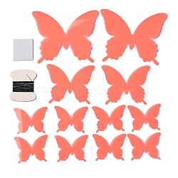 3D Plastic Luminous Wall Stickers, with Adhesive Tape, for Home Living Room Bedroom Wall Decorations, Butterfly, Tomato, 44~90x55~110x0.2mm, 12pcs/set(DIY-F077-05A)