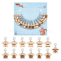 13Pcs 13 Style T-shirt Direction Guide Wood Pendant Locking Stitch Markers, Zinc Alloy Crochet Lobster Clasp Charms, Moccasin, 2.6cm, 1pc/style(HJEW-AB00648)