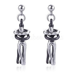 Hug Jewelry, Brass Embrace Couple Dangle Stud Earrings for Valentine's Day, Gunmetal & Platinum, 34.5x9.7mm, Pin: 0.7mm(JE1017B)