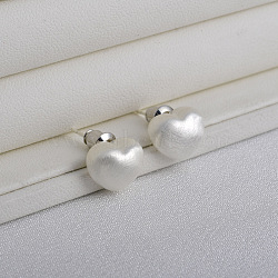 Heart Brass Stud Earrings for Women, Silver, 10x11mm(EJEW-G391-07S)