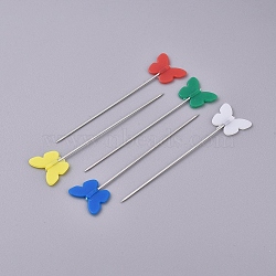 Iron Head Pins, Straight Pins, Dressmaker Pins, Sewing Pin for DIY Sewing Crafts, with Plastic, Butterfly, Mixed Color, 53mm, Pin: 0.6mm, about 50pcs/box(NEED-WH0001-10F-02)