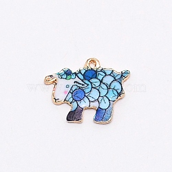 Alloy Enamel Pendants, Light Gold, Sheep, Light Sky Blue, 17x21x1.5mm, Hole: 1.2mm(PALLOY-CJC0009-01A)