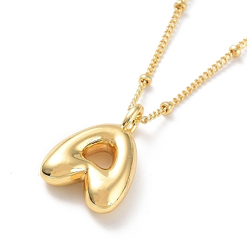 Initial Letter Brass Pendant Necklaces, Real 18K Gold Plated, Letter A, 17.52 inch(445mm), Letter: 19x13mm.