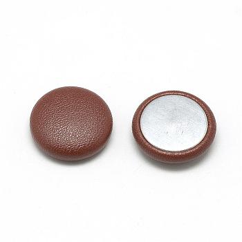 Imitation Leather Covered Cabochons, with Aluminum Bottom, Half Round/Dome, Saddle Brown, 15x5mm