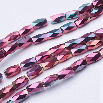 Electroplate Transparent Glass Beads Strands, Full Plated, Faceted, Column, Rose Gold Plated, 5x3mm, Hole: 0.5mm, about 100pcs/strand, 19.4 inch