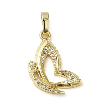 Brass Micro Pave Cubic Zirconia Pendants, Real 18K Gold Plated, Butterfly, Butterfly, 21x13x2.5mm, Hole: 5mm