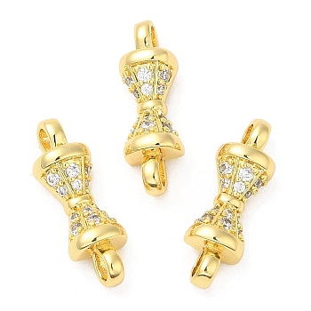 Rack Plating Brass Pave Clear Cubic Zirconia Connector Charms, Bowknot Links, Long-Lasting Plated, Lead Free & Cadmium Free, Real 18K Gold Plated, 6x20x5mm, Hole: 3x2mm