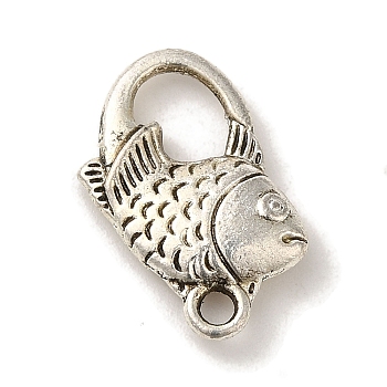 Tibetan Style Alloy Lobster Claw Clasps, Cadmium Free & Lead Free, Fish, Antique Silver, 19x13.5x3mm, Hole: 2mm