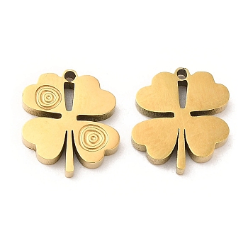 Ion Plating(IP) 316L Surgical Stainless Steel Charms, Laser Cut, Clover Charm, Real 18K Gold Plated, 11x10x2mm, Hole: 1mm