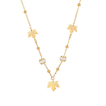 Hollow Maple Leaf Stainless Steel Pendant Necklaces for Women, Golden, 14.96 inch(38cm)
