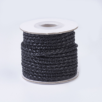 Braided Leather Cords, Round, Black, 3mm, about 10yards/roll