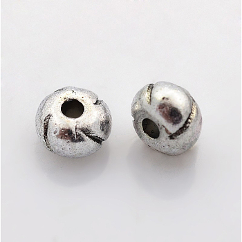 Tibetan Style Alloy Beads, Cadmium Free & Nickel Free & Lead Free, Round, Antique Silver, 5.5x5.5x3.5mm, Hole: 1.5mm