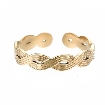 304 Stainless Steel Twist Wrap Open Cuff Ring for Women, Golden, US Size 7 1/4(17.5mm)