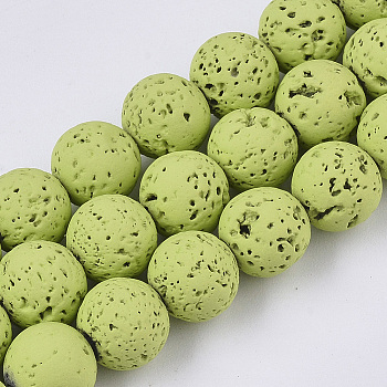 Spray Painted Natural Lava Rock Beads Strands, Round, Lime Green, 8~9mm, Hole: 0.7mm, about 47~48pcs/Strand, 15.75 inch(40cm)