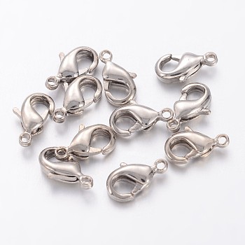Brass Lobster Claw Clasps, Parrot Trigger Clasps, Cadmium Free & Nickel Free & Lead Free, Platinum, 10x5x3mm, Hole: 1mm