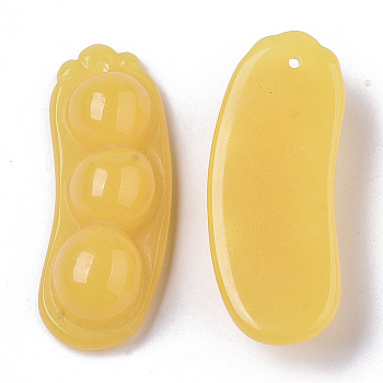Resin Pendants, Imitation Beeswax, Pea, Gold, 47~48x19~20x11.5mm, Hole: 1.6mm