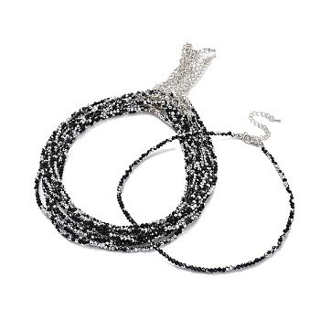 Faceted Rondelle Glass Beaded Necklace for Women, with Alloy Clasps, Black, 16.14 inch(41cm), 3mm