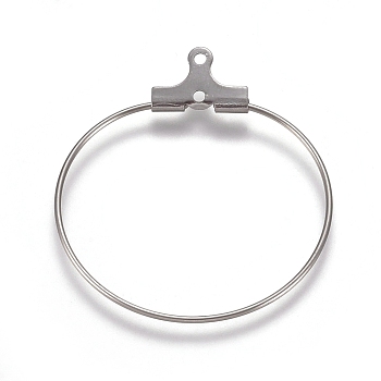 304 Stainless Steel Wire Pendants, Hoop Earring Findings, Ring, Stainless Steel Color, 21 Gauge, 29.5x27x0.7mm, Hole: 1mm
