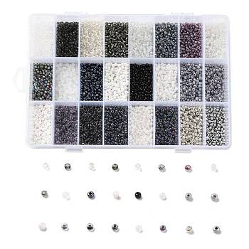 288G 24 Colors Glass Seed Beads, Round, Mixed Color, 8/0, 3~4x2~3mm, Hole: 0.8~1mm, 12g/color